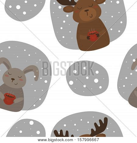 Vector pattern with rabbit and deer. Printable templates.