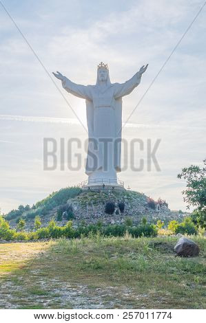Swiebodzin, Poland - August 19, 2018: Statue Of Christ The King At Sunrise. The Tallest Christ Statu