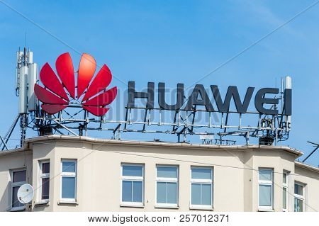 Poznan, Poland - August 19, 2018: Huawei Logo And Sign. Huawei Is A Chinese Multinational Networking