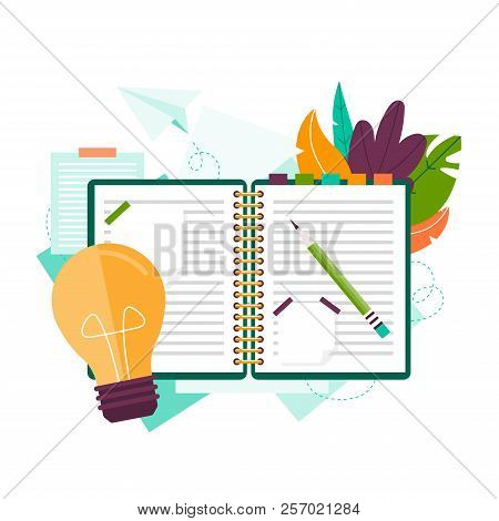 Notebook, Pencil And Stickers. Search For Ideas. Inspiration. Notebook For Ideas.