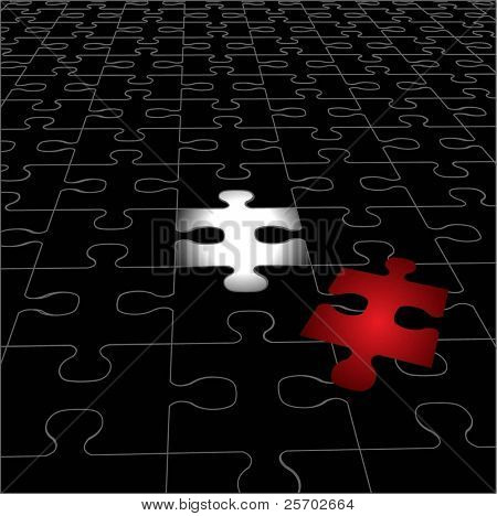 Schwarz Puzzle-Plan mit rot Stück