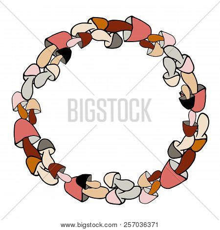 Autumn Harverst Mushrooms Wreath Vector Round Frame