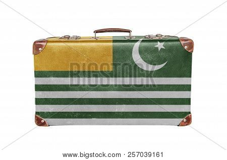 Vintage Suitcase With Azad Kashmir Flag  Isolated On White Background