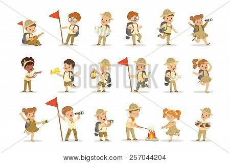 Set Of Girls And Boys In Scout Costumes