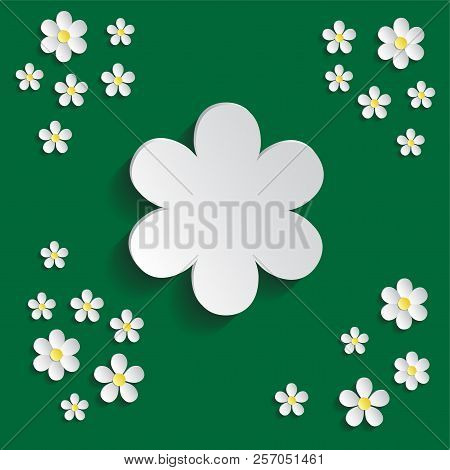 White Chamomile. Pattern Wrapping Paper, Textile Template. Green Background.