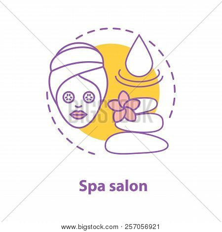 Spa Salon Concept Icon. Body Care Idea Thin Line Illustration. Facial Mask, Stones Massage, Aromathe