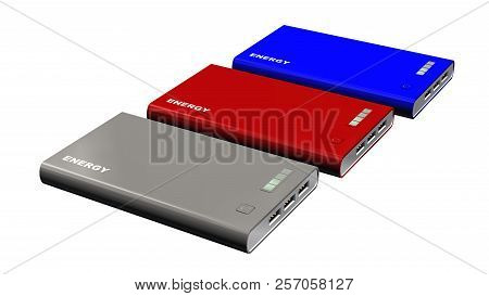 Powerbank  - Isolated On White Background - 3d Illustration - Different Colors