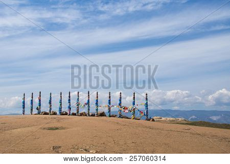 Prayer Ribbons Of Sacred Serge Pillars On Olkhon Island