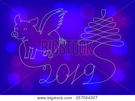 Abstract New Year Symbol 2019 On A Neon Background