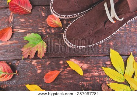 Green Man Suede Boots Espadrilles On Wooden Background