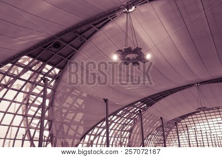 Abstract Modern Interior Design Of Architectire Inside Buildings. (selective Focus)