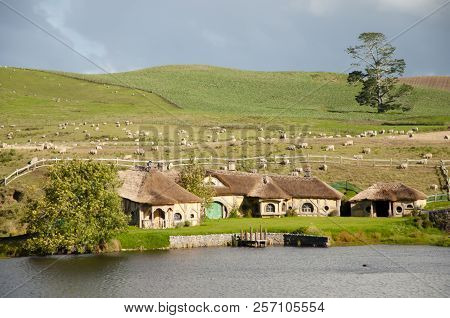 Matamata, New Zealand - April 6, 2011: Hobbiton Village Movie Set For The Lord Of The Rings Trilogy