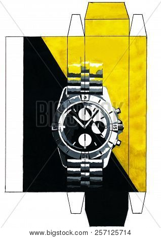 Drawing Poster On The Theme Of Mechanical Wristwatches.