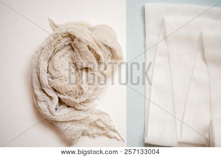 Pure White Bandage Opposite Dirty. The Concept Of Opposites In Business, Comparison Concept.