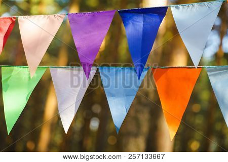 Carnival Garland with Flags, Decorative Party Pennants for Birthday Celebration, Festival and Fair Decoration, Hanging Flags, Bunting Flags ,Triangle Fabrics Hanging on the Rope, Bunting Background 