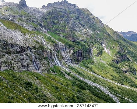 Aerial View From The Drone. Sofia Waterfalls, Lower Arkhyz, Karachay Cherkess Republic.