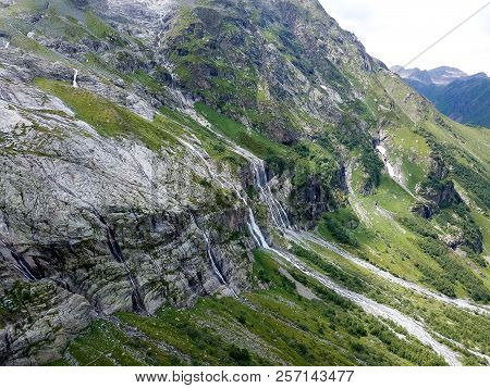 Aerial View From The Drone. Sofia Waterfalls, Lower Arkhyz, Karachay Cherkess Republic.