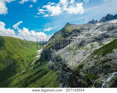 Aerial View From The Drone. Sofia Waterfalls, Lower Arkhyz, Karachay Cherkess Republic.