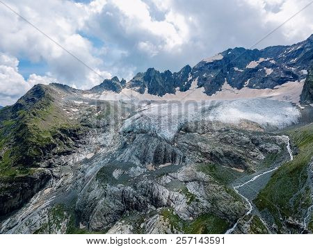 Aerial View From The Drone.the Source Of Sofia Waterfalls, Lower Arkhyz, Karachay Cherkess Republic.