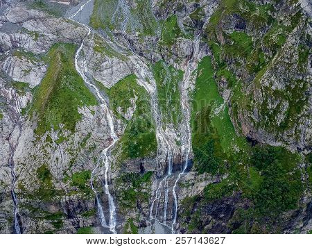 Aerial View From The Drone. Sofia Waterfalls, Lower Arkhyz, Karachay Cherkess Republic.