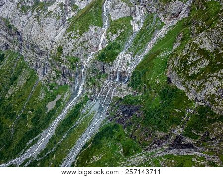 Aerial View From The Drone. Sofia Waterfalls, Lower Arkhyz, Karachay Cherkess Republic.