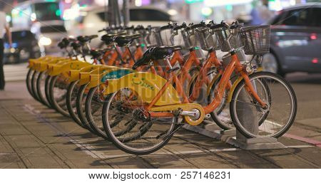 Taipei city, Taiwan, 27 May 2018:- Youbike in Taipei city street
