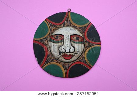 Wall Decoration Of Wood, Carved And Human Head Shape