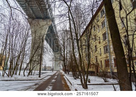 Saint Petersburg, Russia - January 12, 2018: Western High-speed Diameter Over The Houses On Kanoners