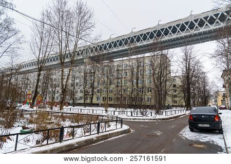 Saint Petersburg, Russia - January 12, 2018: Western High-speed Diameter Over The Houses On Kanoners