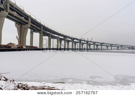 Western High-speed Diameter From Kanonersky Island In Winter. Saint Petersburg. Russia,
