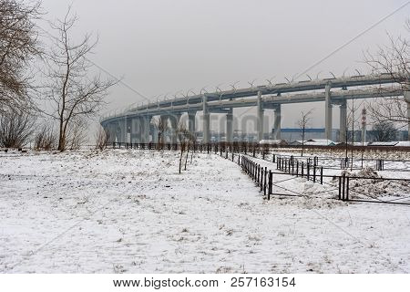 Western High-speed Diameter From Kanonersky Island In Winter. Saint Petersburg. Russia,