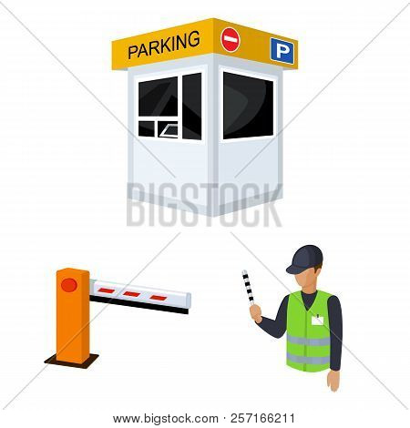 Parking For Cars Cartoon Icons In Set Collection For Design. Equipment And Service Vector Symbol Sto