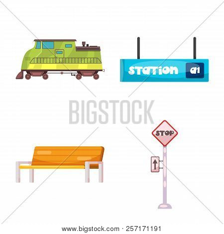 Isolated Object Of Train And Station Sign. Set Of Train And Ticket Stock Vector Illustration.