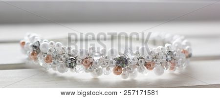 Wedding Decoration On A Wooden Background, Decoration In A Hairdo
