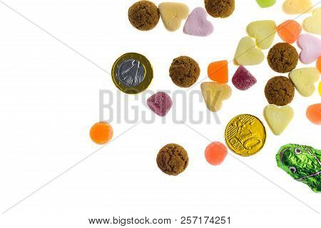 Assorted Candy For Traditional Dutch Holiday Sinterklaas Isolated On A White Background