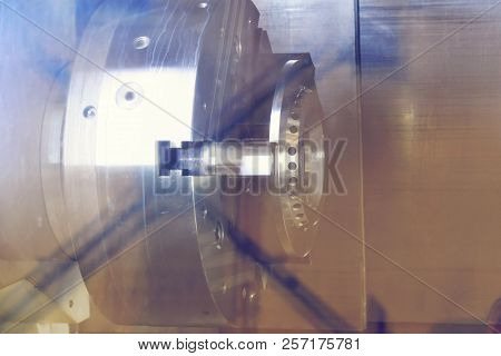Cnc Router And Turning Metal With A Cutting Tool And Centering Tool. The Concept Of High-tech Proces