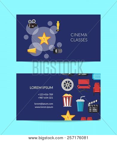 Vector Flat Cinema Icons Business Card Template For Talent Agency Or Cinema School Illustration