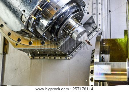 Cnc Router And Turning Metal With A Cutting Tool And Centering Tool. The Concept Of High-tech Proces
