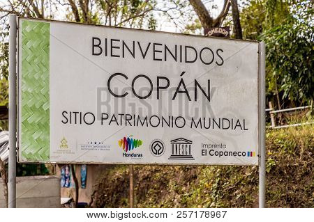 Copan Ruins, Copan, Honduras. February 2018. A Typical View Of Signage For Copan Ruins In Copan In H