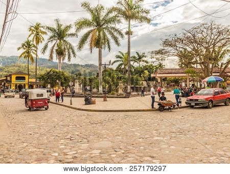 Copan Town, Copan, Honduras. February 2018. A View In The Main Square In Copan Town In Honduras