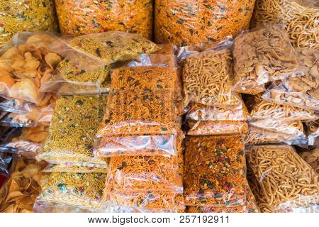 Various Types Of Packaged Muruku At Retail Stall, Popular Indian Food In Malaysia