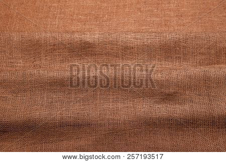 Texture Of Burlap. Well Visible Pattern Woven Threads.