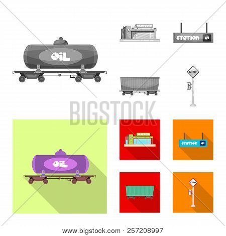 Vector Design Of Train And Station Icon. Set Of Train And Ticket Vector Icon For Stock.