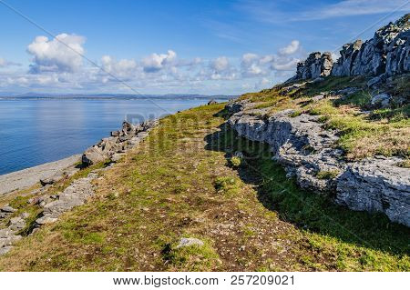 Burren Way Trail With Galway Bay In Background