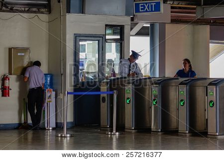 Manila, Philippines - Apr 12, 2017. Lrt Station In Manila, Philippines. Manila Is The Capital Of Phi