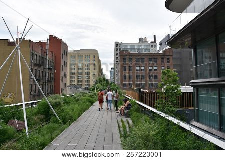 New York, Ny - Jun 9: The High Line In Manhattan, New York, As Seen On Jun 9, 2018. It Is A 1.45-mil