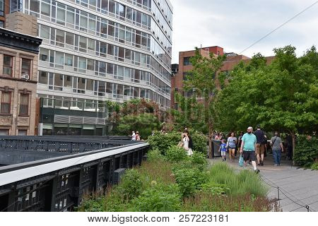 New York, Ny - Jun 9: The High Line In Manhattan, New York, As Seen On Jun 9, 2018. It Is A 1.45-mil