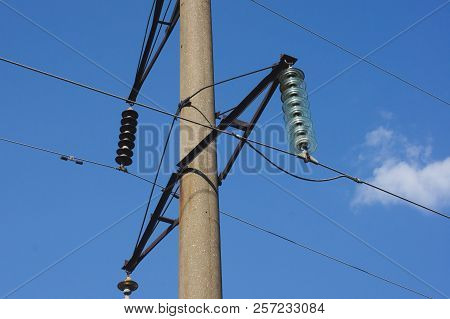 High Voltage Post. High-voltage Tower Sky Background.