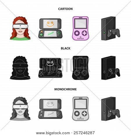 Game Console And Virtual Reality Cartoon, Black, Monochrome Icons In Set Collection For Design.game 