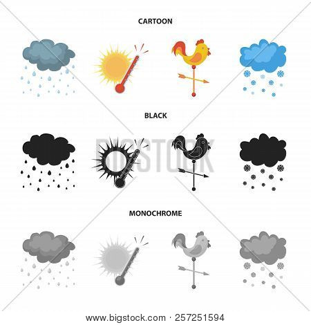 Rain, Snow, Heat, Weathervane. The Weather Set Collection Icons In Cartoon, Black, Monochrome Style 